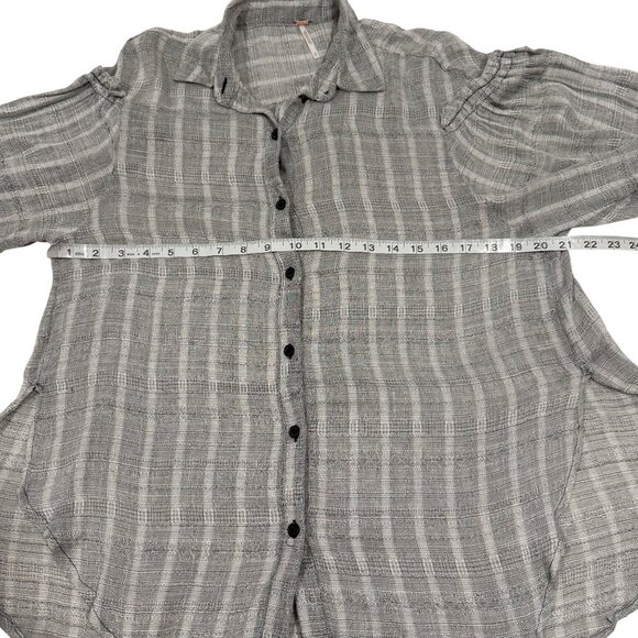Free People Headed to the Highlands Button‎ Up Gray Black Gauze Style Top Size S - Picture 10 of 11